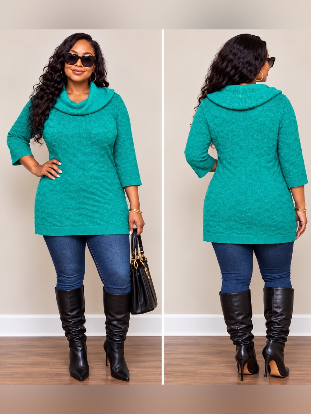 Kim Rogers Women's Cowl Neck Sweater Green Large Like New